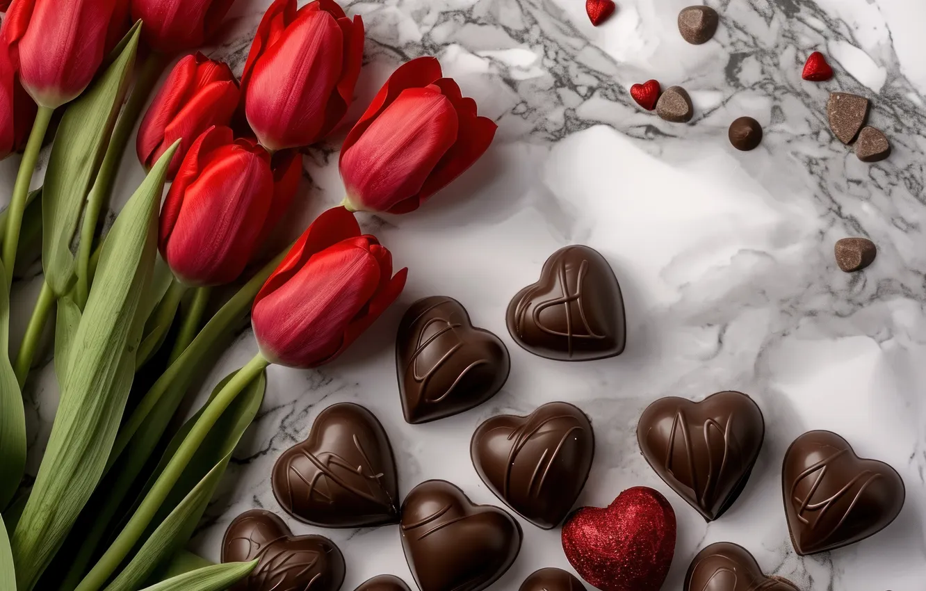 Фото обои любовь, цветы, подарок, романтика, сердце, тюльпаны, red, love