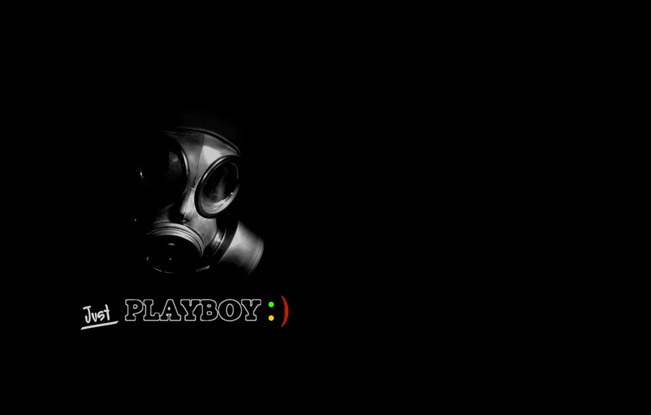 Фото обои черный, playboy, противогаз, black, just