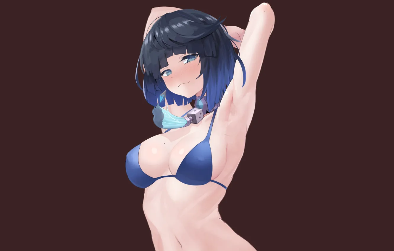 Фото обои hot, sexy, nipples, sexy girl, stretch, blue, anime, bikini