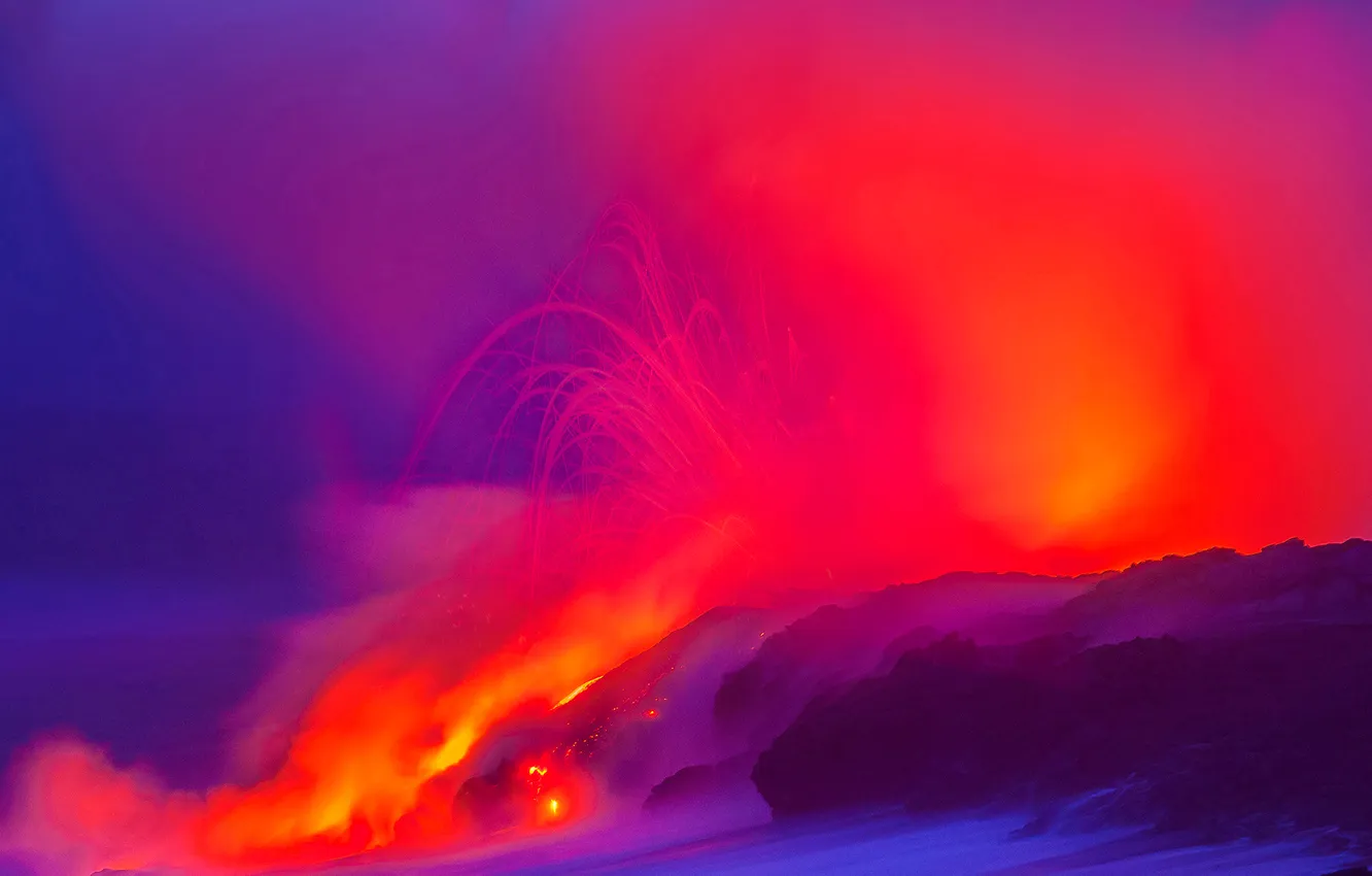 Фото обои свет, стихия, цвет, вулкан, извержение