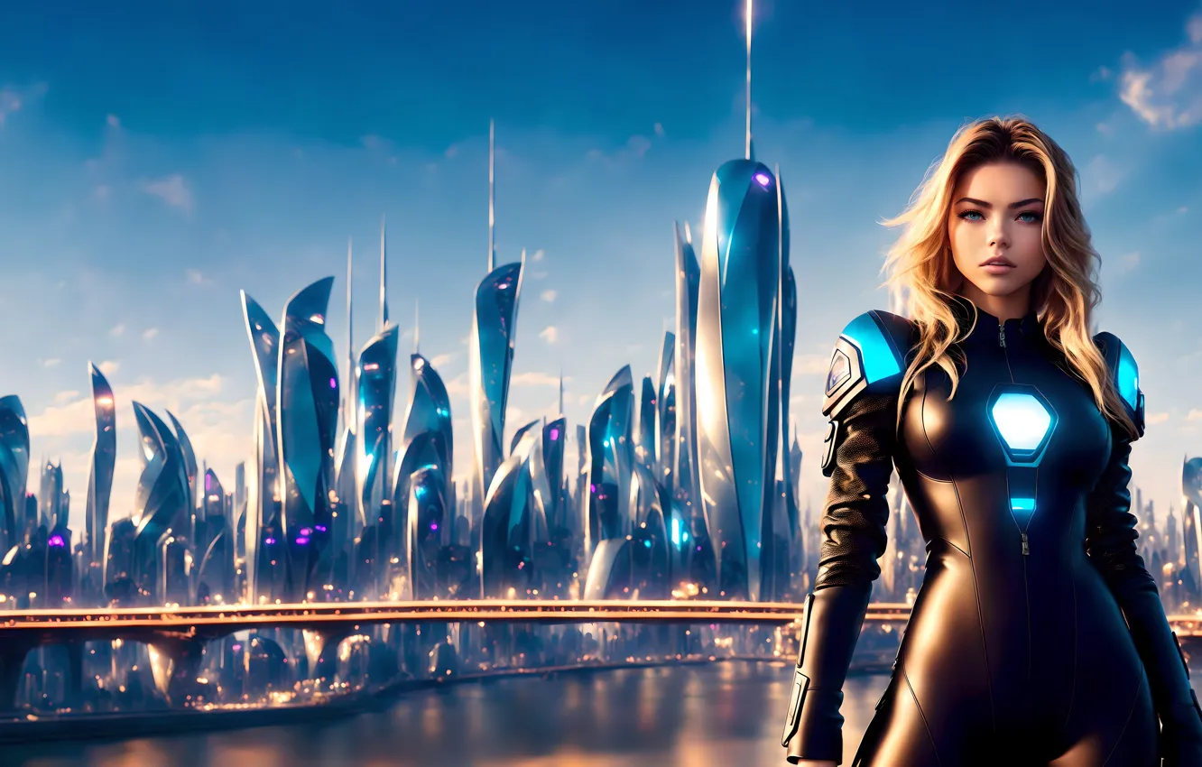 Фото обои city, future, girl, fantasy