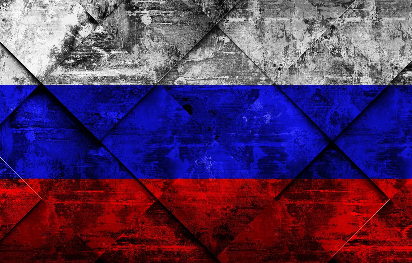 Фото обои Russia, Europe, Flag, Russian Federation, Russian Flag, Flag Of Russia, Grunge Art, Rhombus Grunge Texture