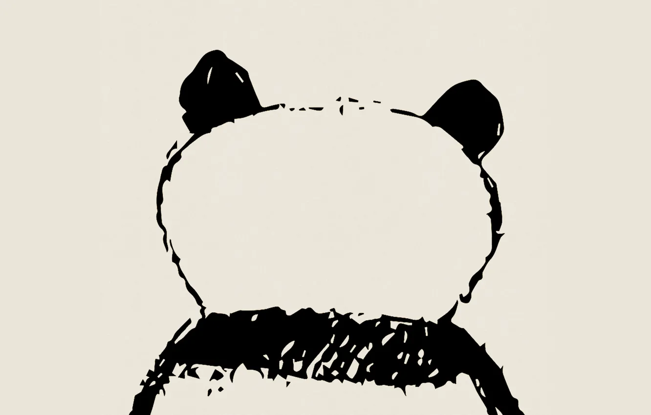 Фото обои белое, зад, минимализм, черное, мишка, панда