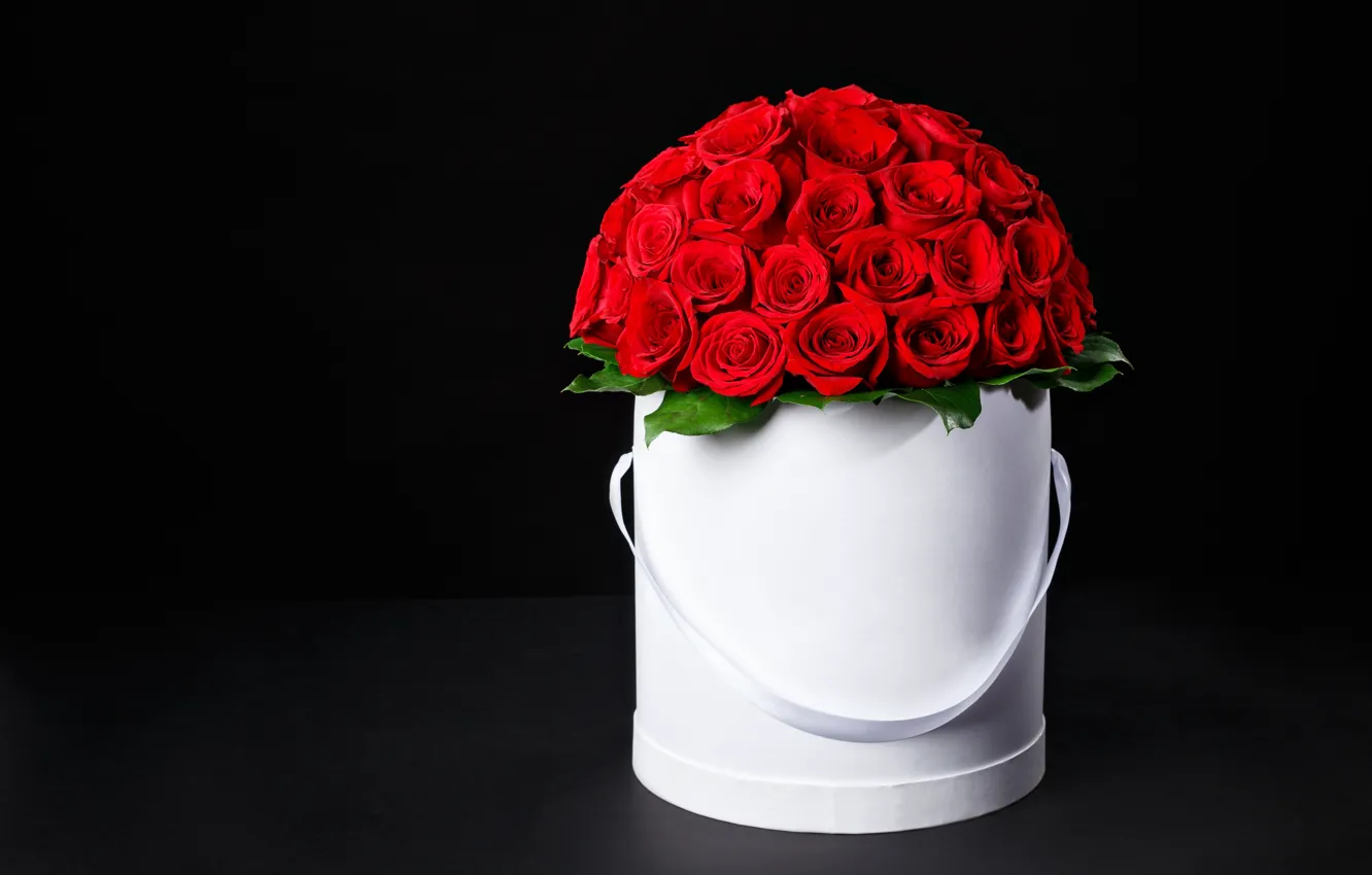 Фото обои цветы, розы, букет, красные, red, box, flowers, romantic