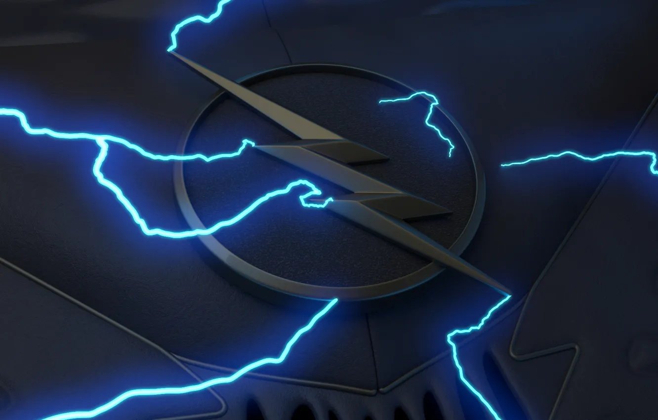 Фото обои logo, black, lightning, blue, symbol, comics, suit, serial