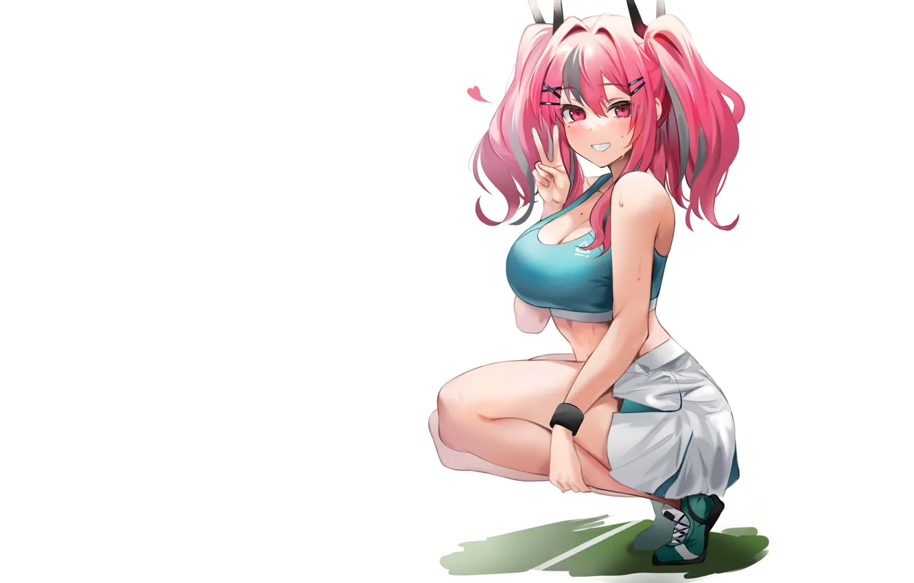 Фото обои girl, sexy, pink hair, boobs, anime, pretty, tennis, babe