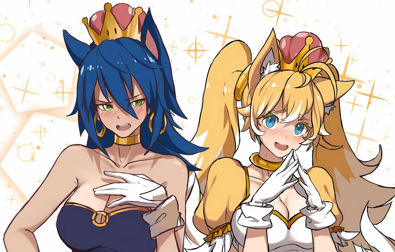 Фото обои sexy, cleavage, long hair, dress, girls, boobs, animal ears, anime