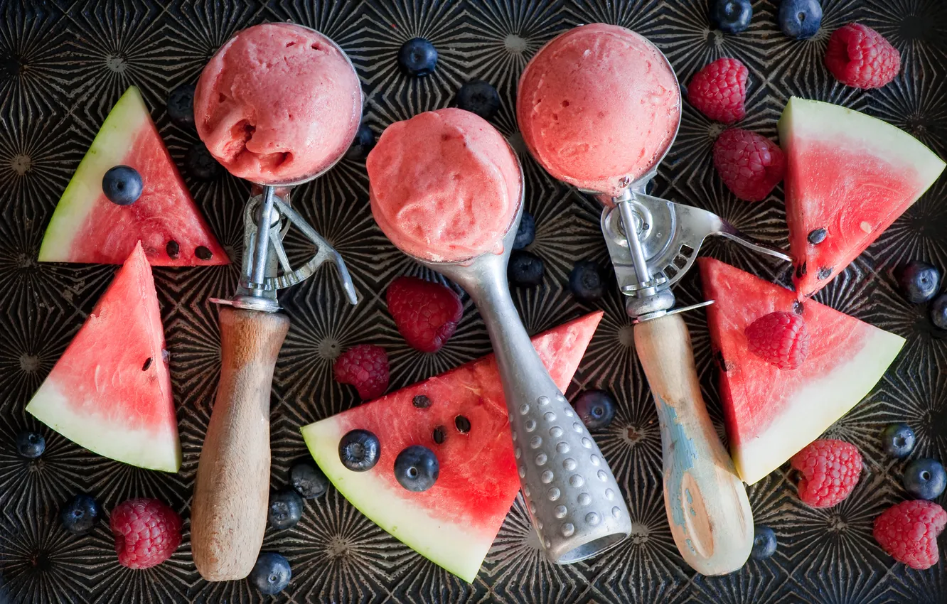 Фото обои ягоды, арбуз, мороженое