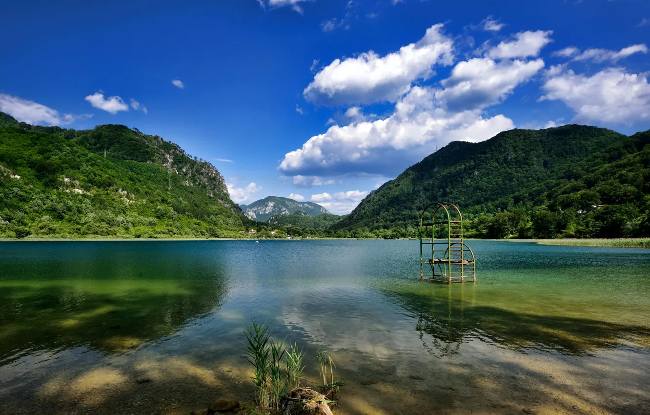 Фото обои лес, горы, природа, озеро, дома, Босния Герцеговина, Barocko.
