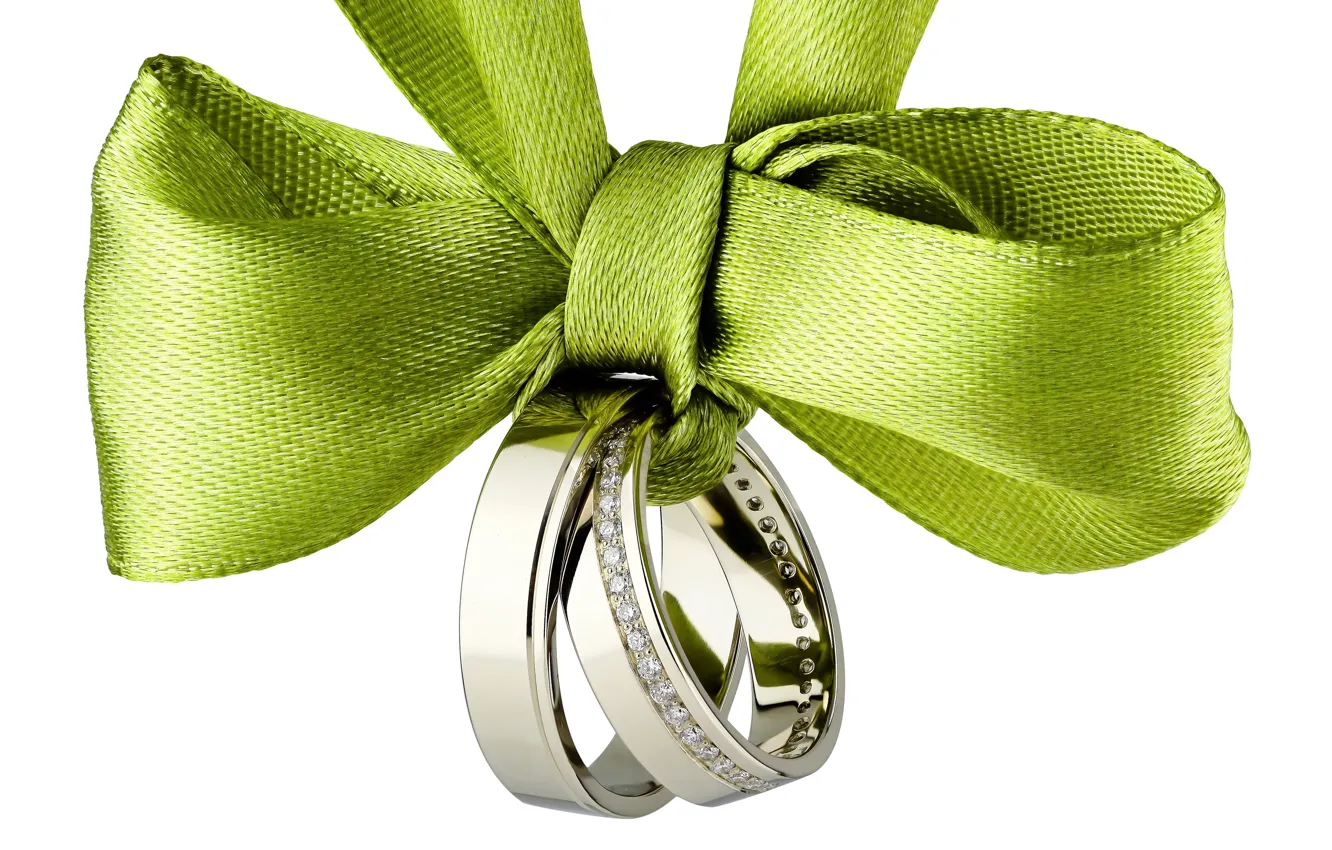 Фото обои кольца, лента, бант, свадебные кольца