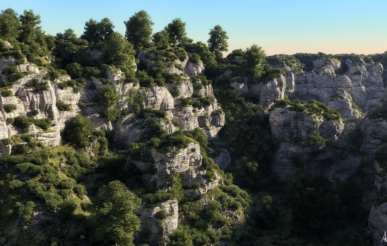 Фото обои горы, растительность, Metablob-terrain