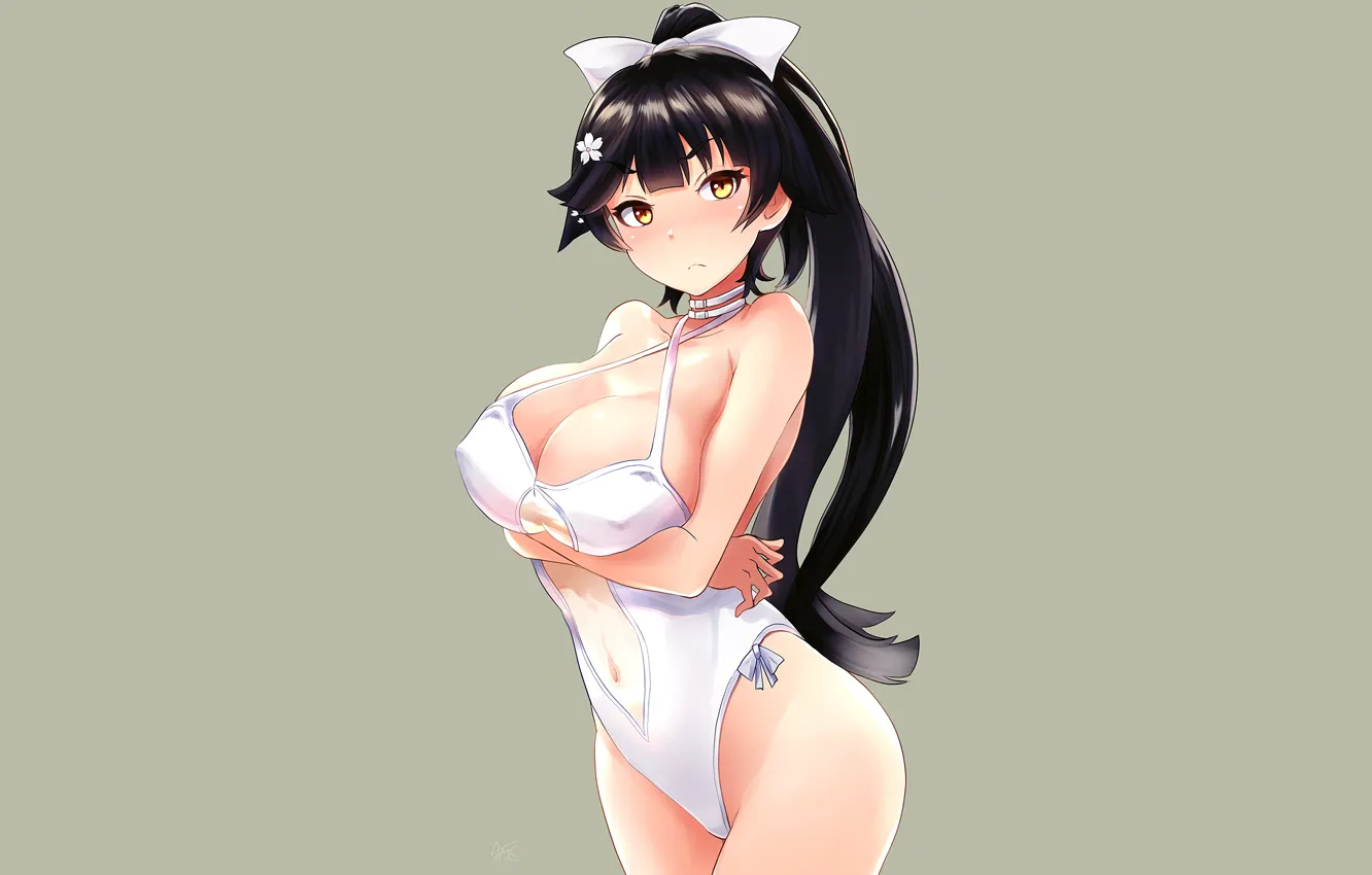 Фото обои girl, sexy, cleavage, erect nipples, long hair, boobs, anime, beautiful