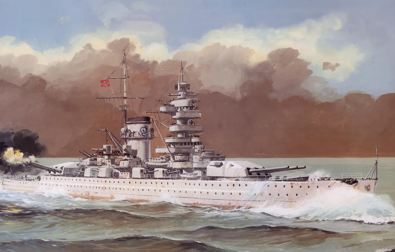 Фото обои корабль, арт, флот, военный, линкор, немецкий, WW2, Admiral Scheer