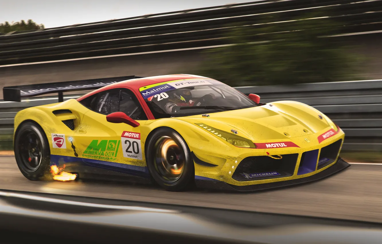 Фото обои Ferrari, Car, Race, GTB, Speed, GT3, Yellow, Track