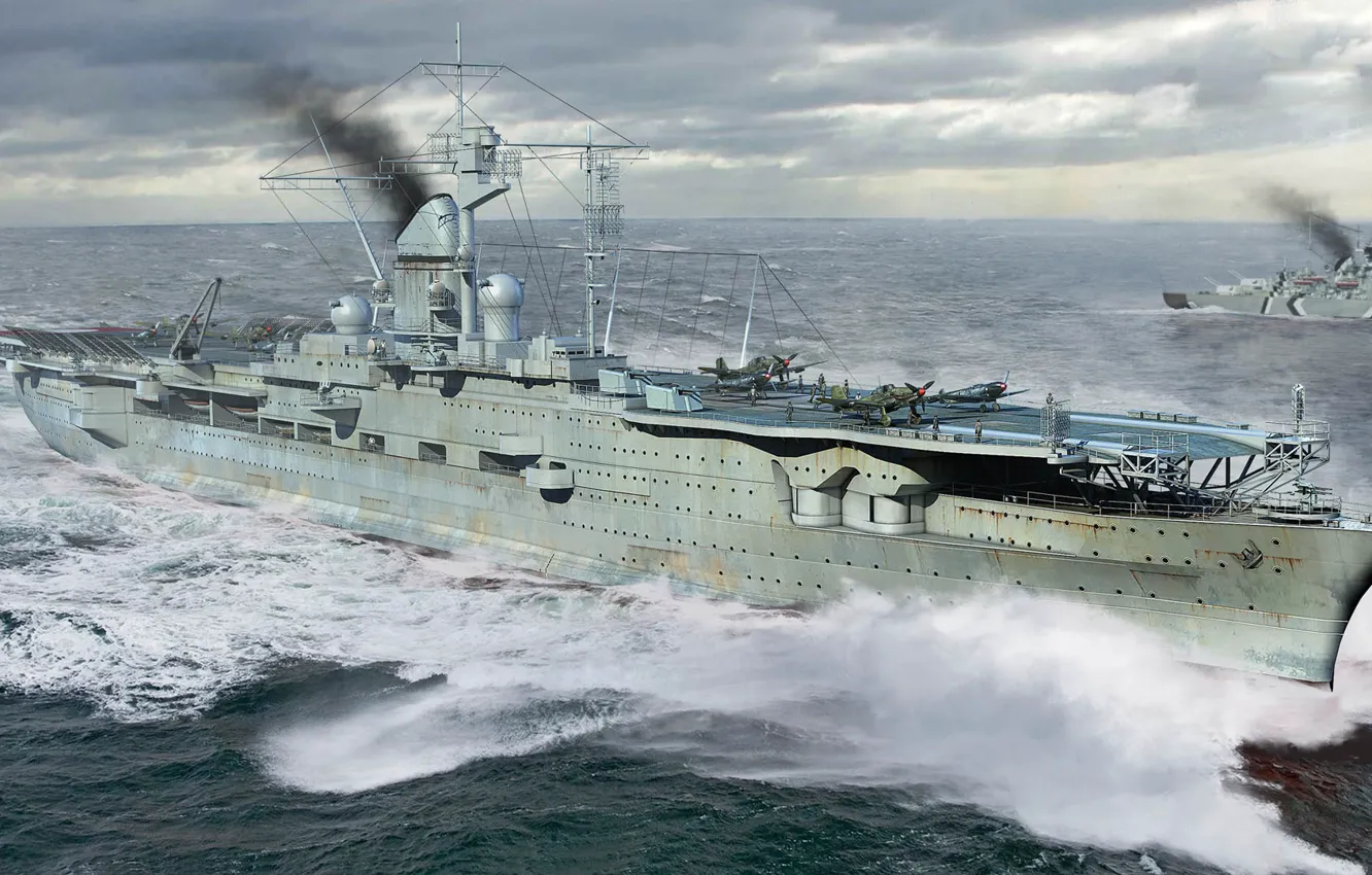 Фото обои Третий рейх, Кригсмарине, German Navy Aircraft Carrier DKM Peter Strasser, Авианосец Петер Штрассер, ВМС нацистской …