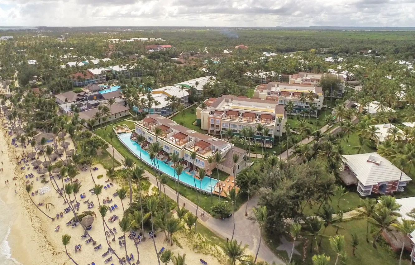 Фото обои пляж, пальмы, океан, отель, Доминикана, Grand Palladium Resort