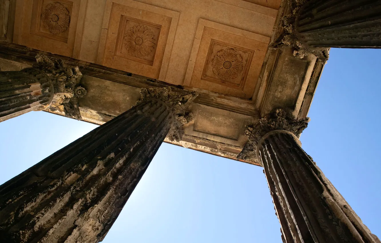 Фото обои Франция, архитектура, колонна, Лангедок-Руссильон, Гар, Мезон Карре, древнеримский храм, Ним