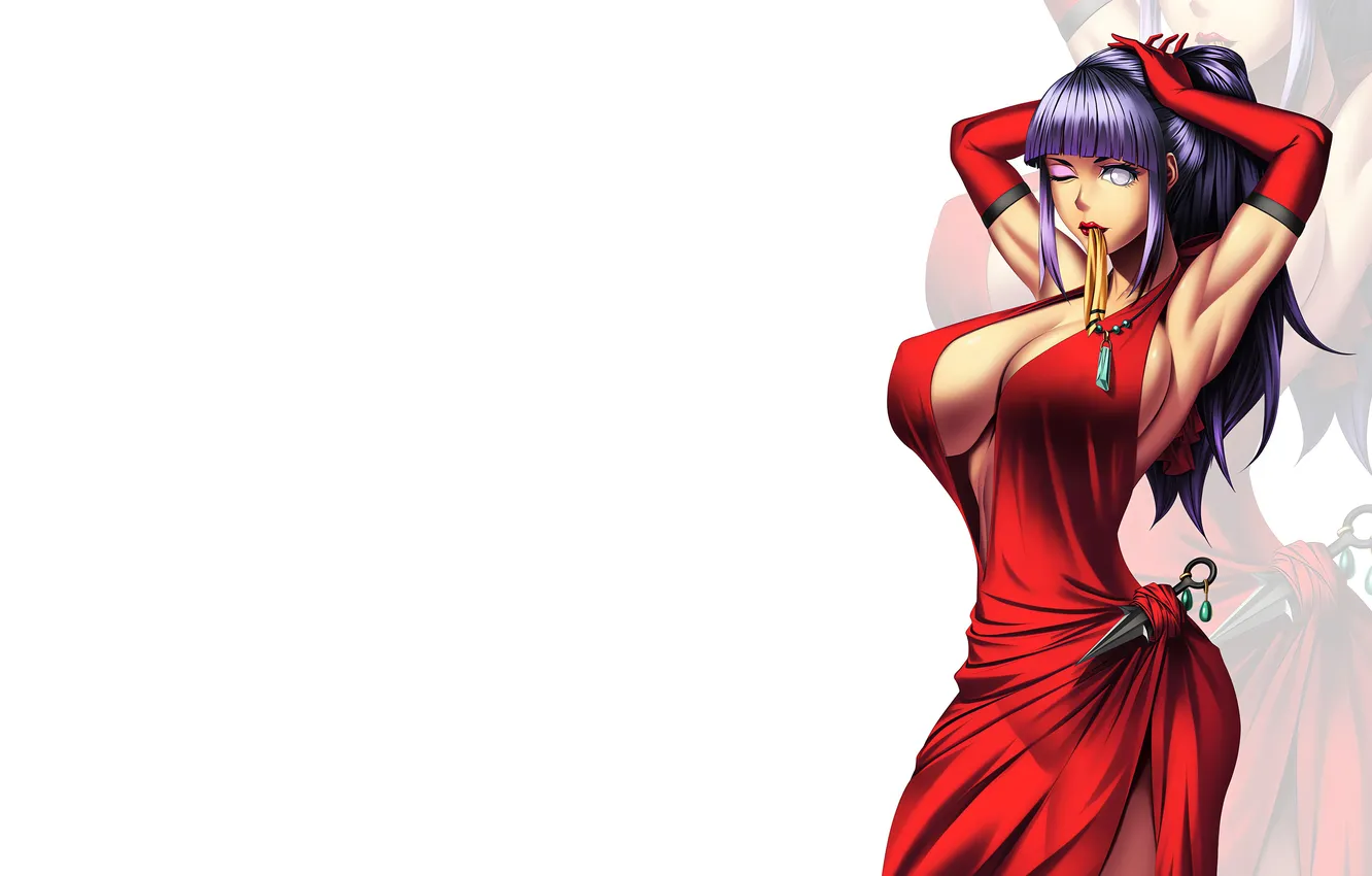 Фото обои girl, sexy, cleavage, Naruto, long hair, dress, boobs, anime