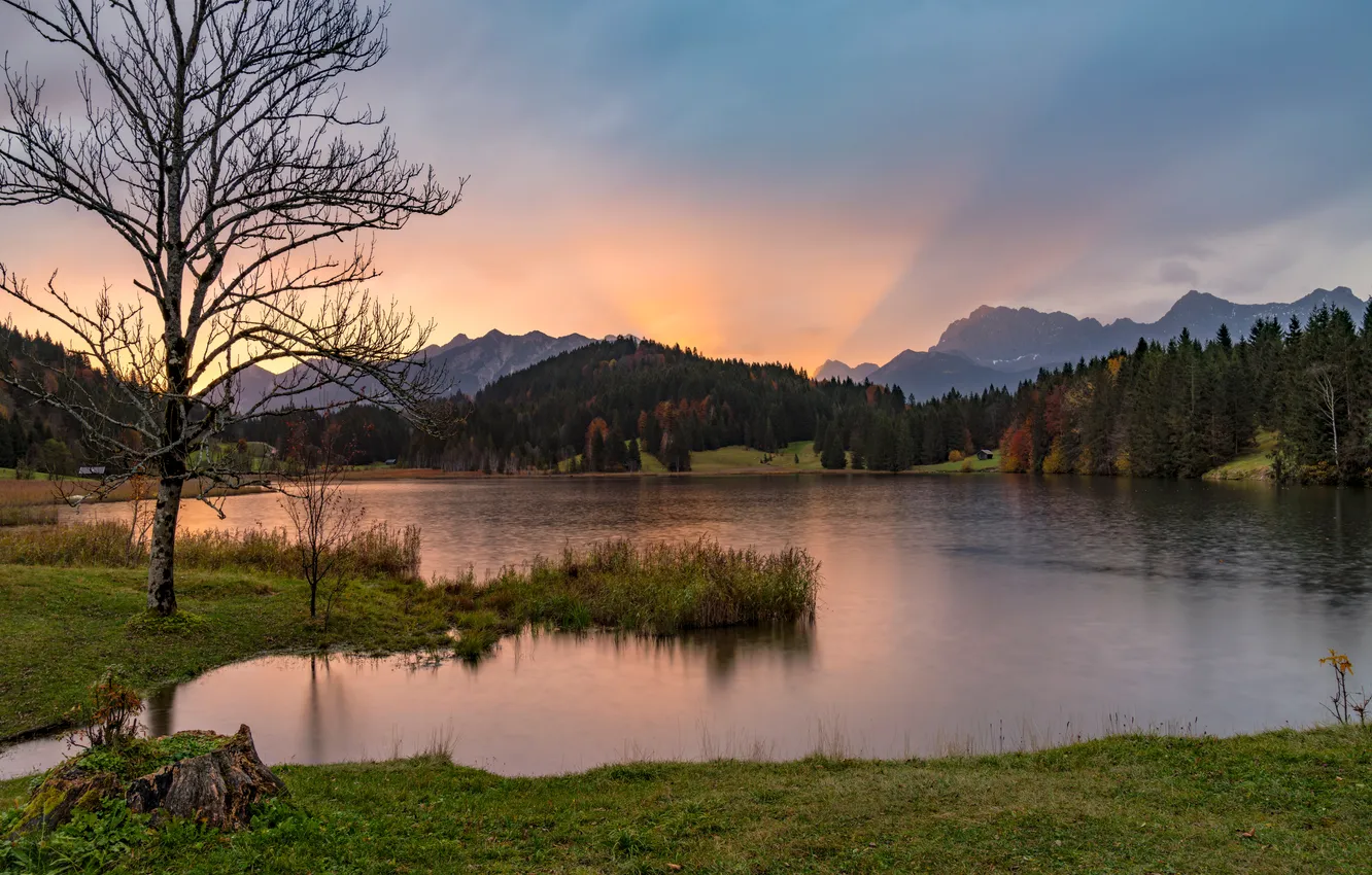 Фото обои Природа, Горы, Осень, Озеро, Германия, Geroldsee