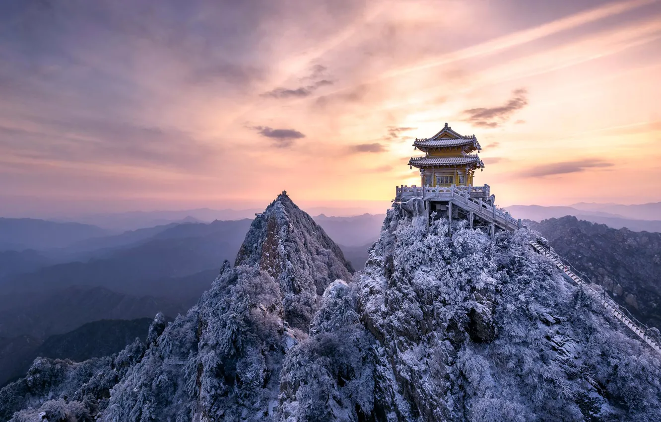 Фото обои горы, скалы, Азия, храм