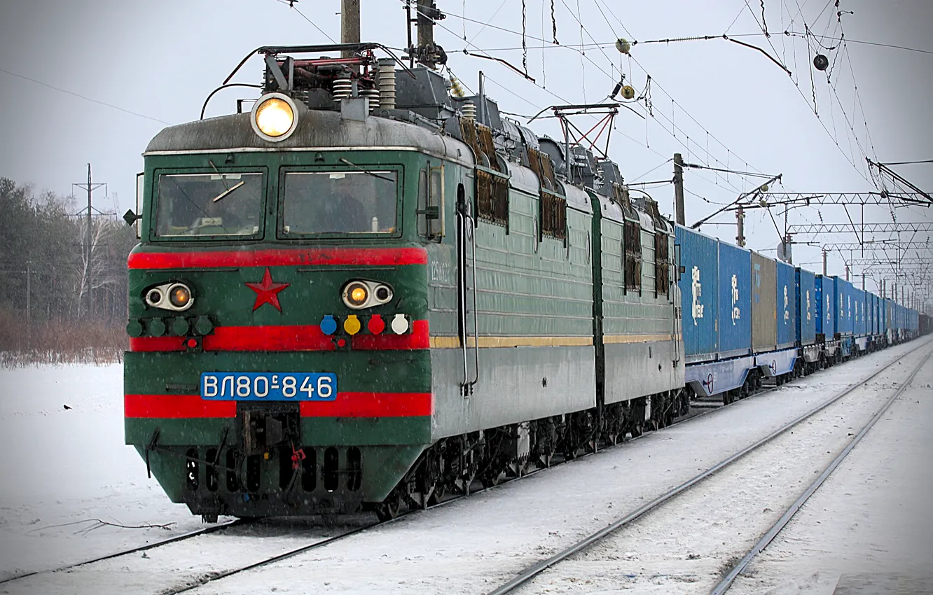 Фото обои зима, поезд, локомотив