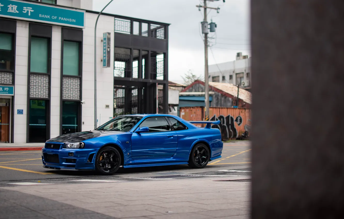 Фото обои Nissan, GT-R, Blue, Skyline, R34, NISMO