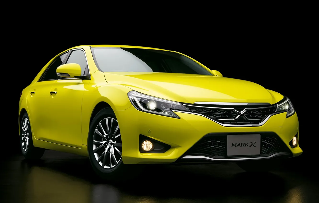 Фото обои желтый, Toyota, автомобиль, черный фон, Mark X
