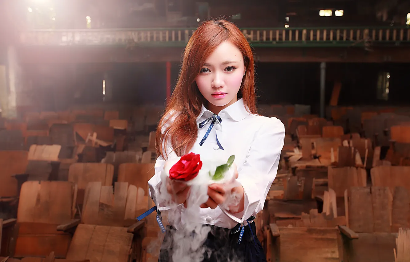Фото обои дым, роза, фокус, восточная девушка