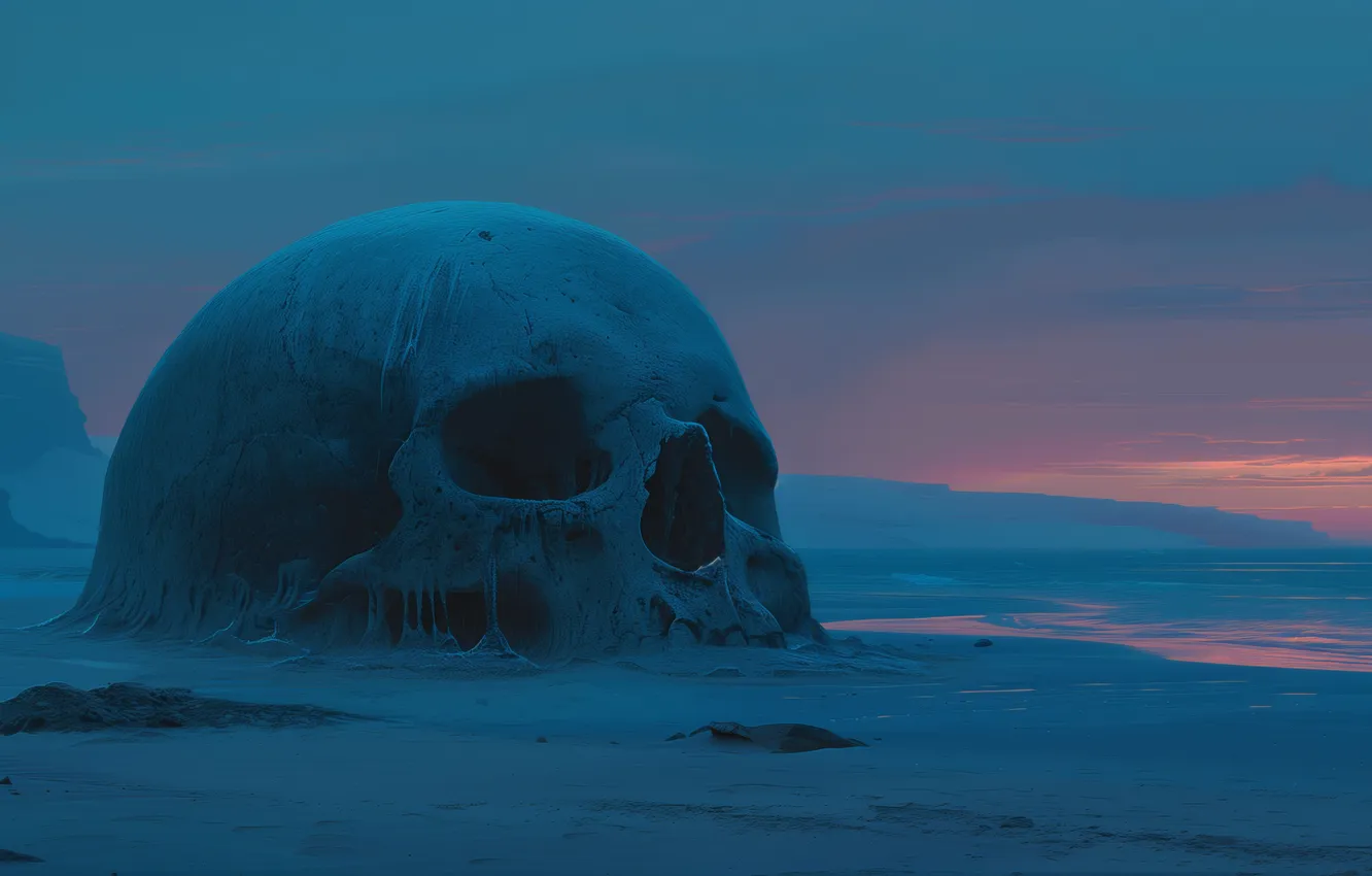Фото обои skull, blue, giant, illustration, AI art