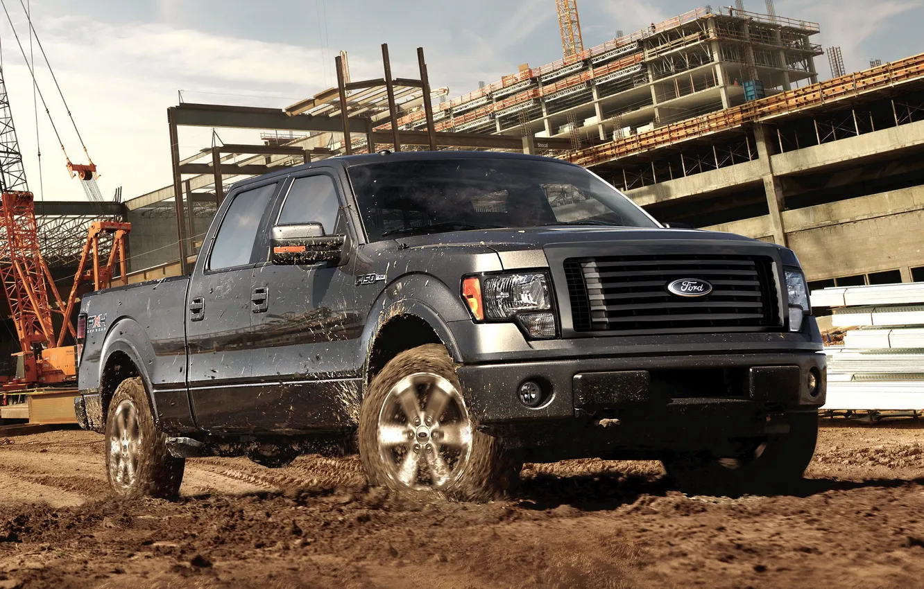 Фото обои небо, стройка, Ford, грязь, форд, пикап, F-150, SuperCrew