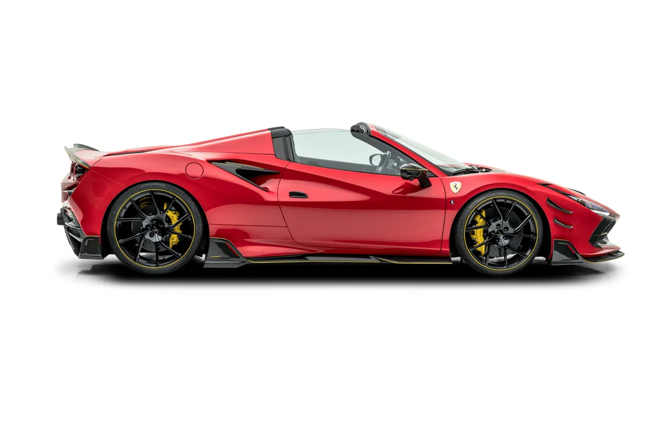 Фото обои белый фон, Ferrari, вид сбоку, Mansory, Родстер, 2022, F8 Spider