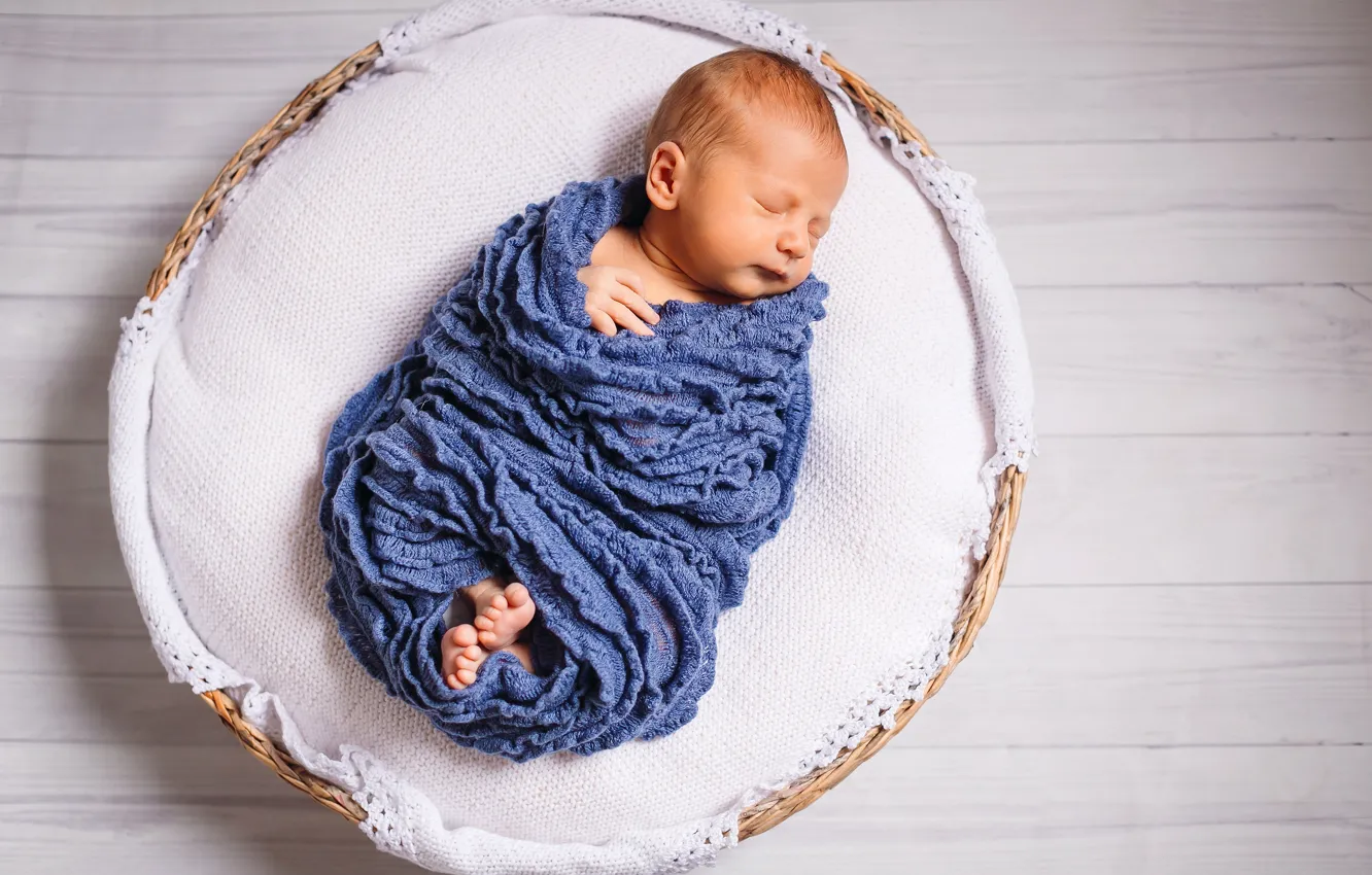 Фото обои сон, мальчик, шарф, малыш, спит, корзинка, младенец