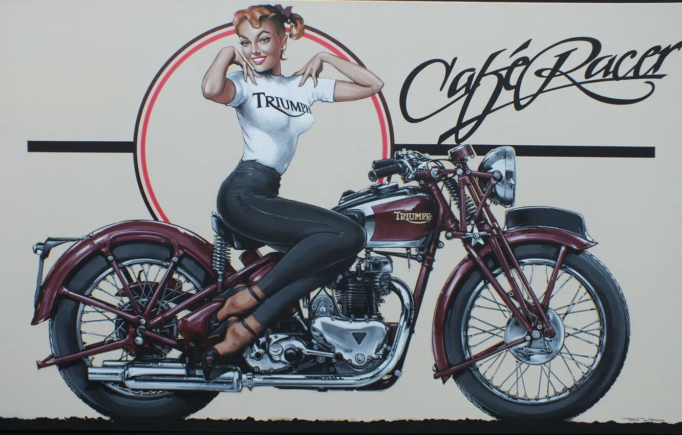 Фото обои мото, арт, pin up, Triumph