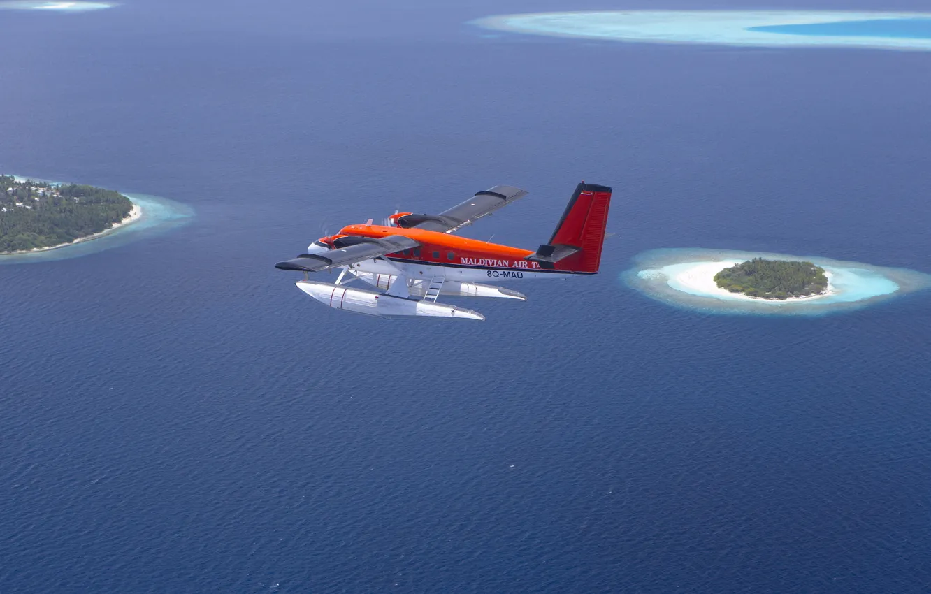 Фото обои острова, самолет, океан, гидроплан