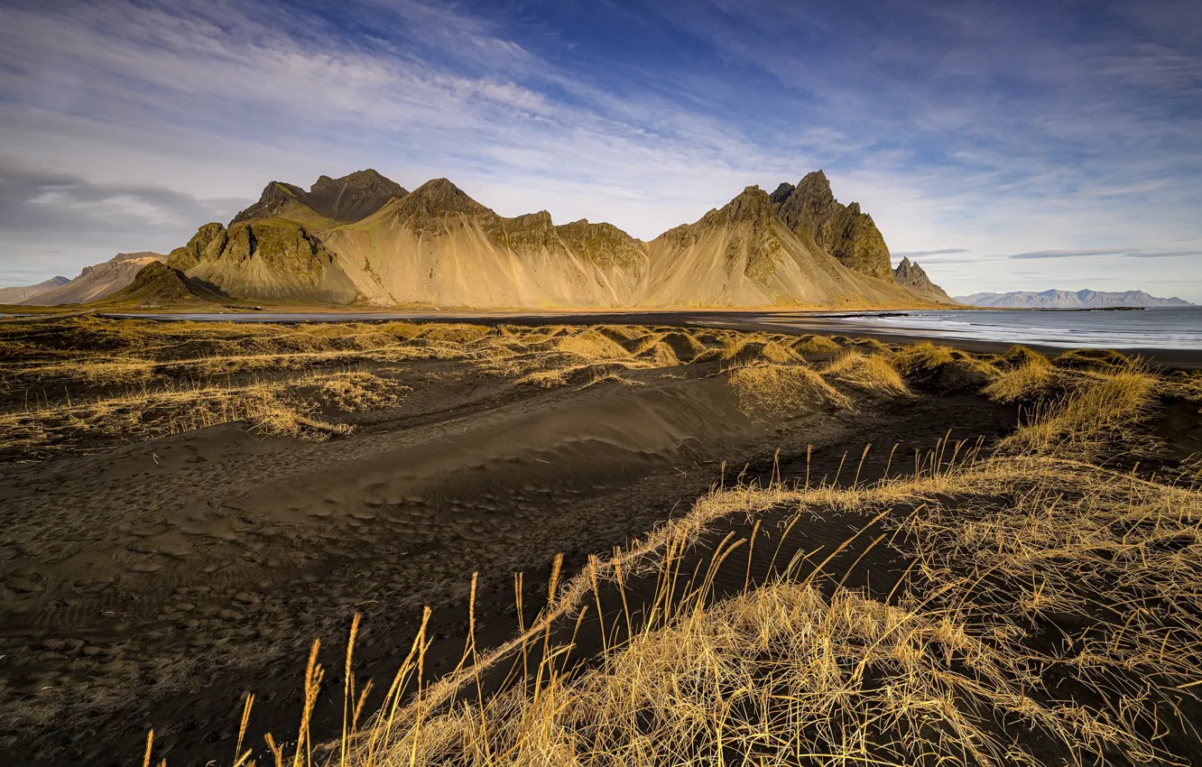 Фото обои Iceland, Vestrahorn, Stoksness