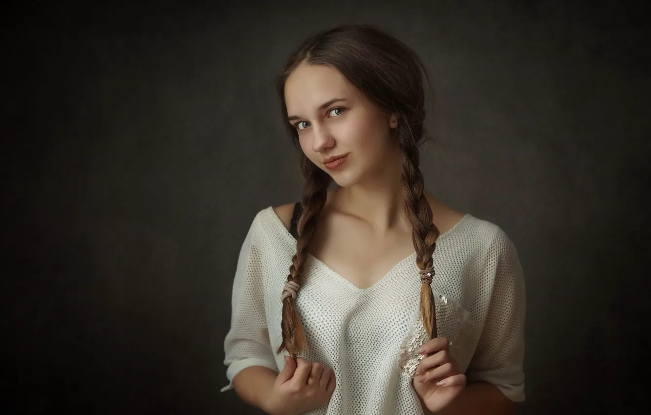 Фото обои улыбка, Анна, косы, ретушь, Илья Филимошин