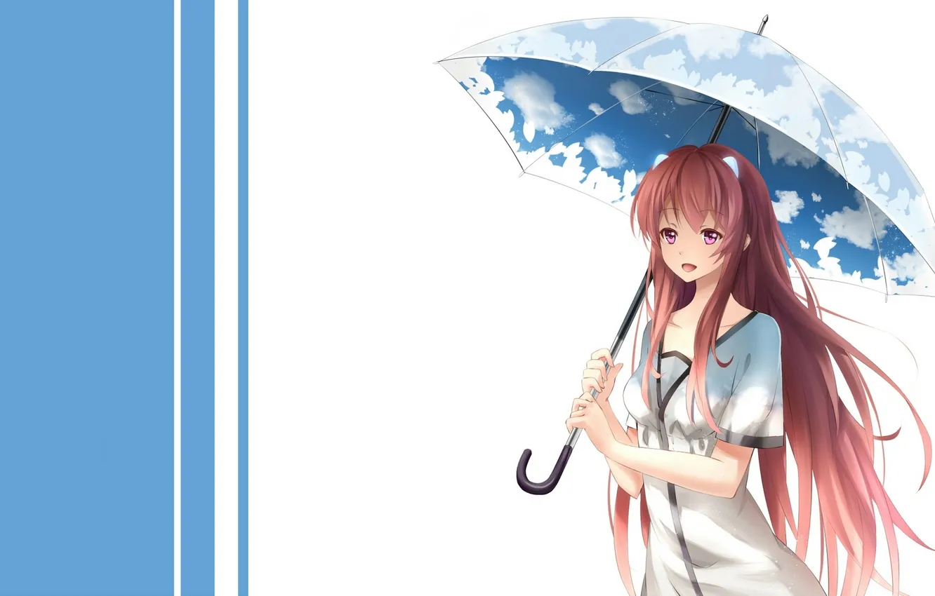 Фото обои взгляд, девушка, радость, фон, зонт, art, yeluno meng