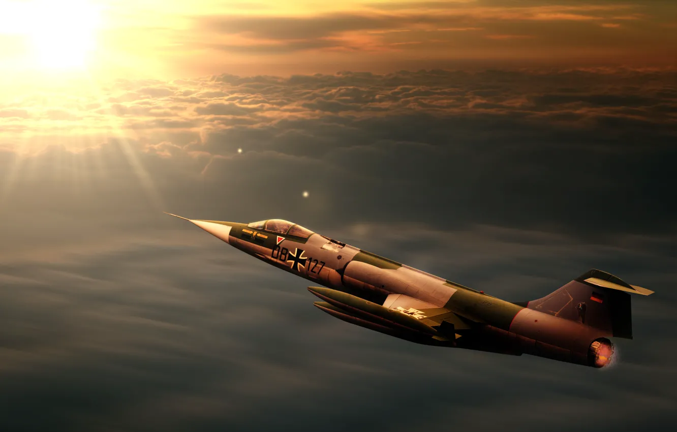 Фото обои sunset, interceptor, f104, jet, starfighter