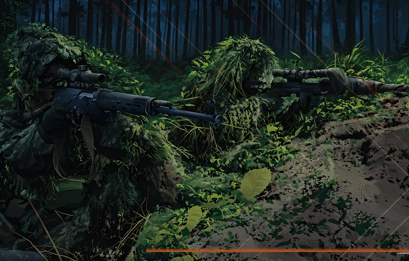 Фото обои forest, sniper, weapons, disguise