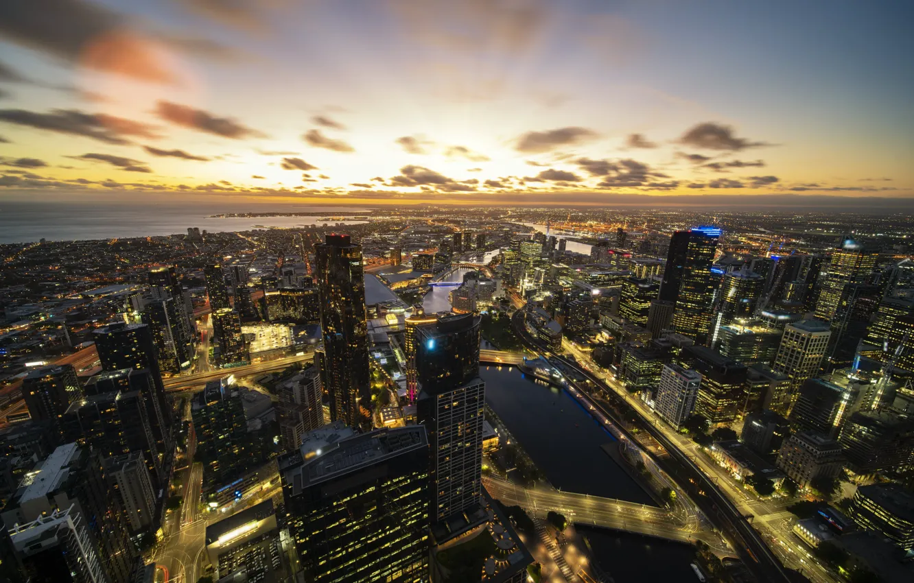 Фото обои Melbourne, Downtown, sunrise, Australia, architecture