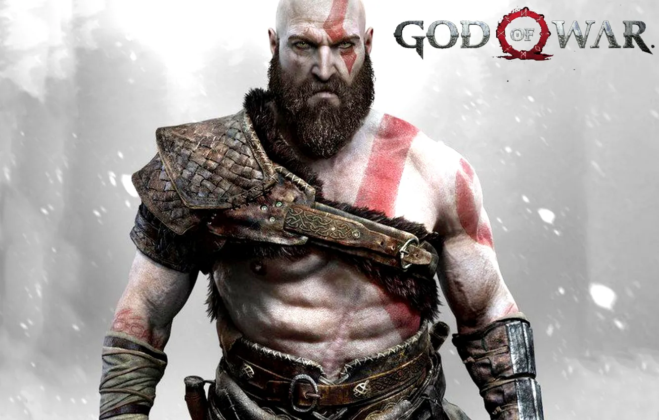 Фото обои game, fighter, armor, blizzard, Kratos, God of War, snow, survivor