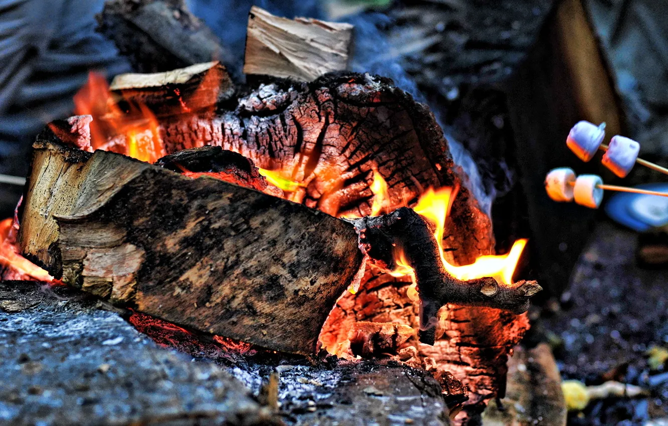 Фото обои огонь, угли, древесина, Костёр