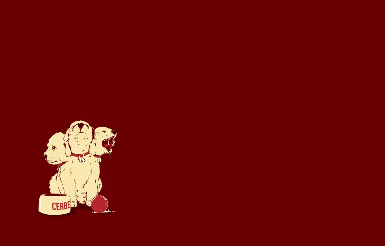 Фото обои собака, щенок, головы, миска, мячик, пёс, цербер, 666