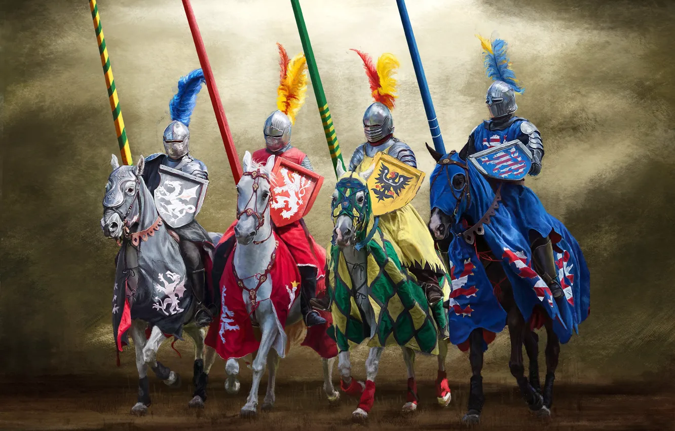 Фото обои оружие, лошадь, доспехи, копье, щит, герб, Рыцарь