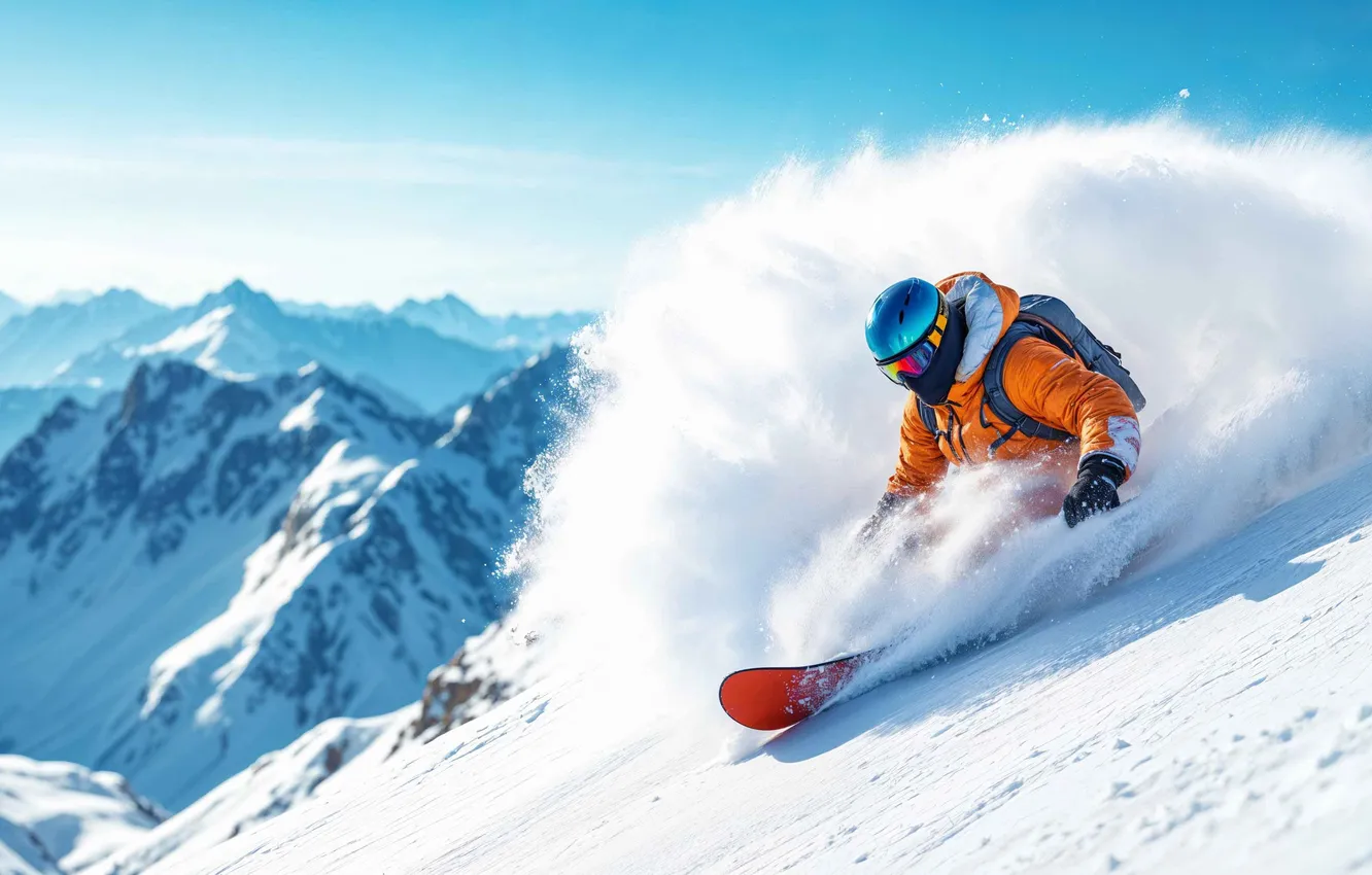 Фото обои Mountain, Snow, Snowboard