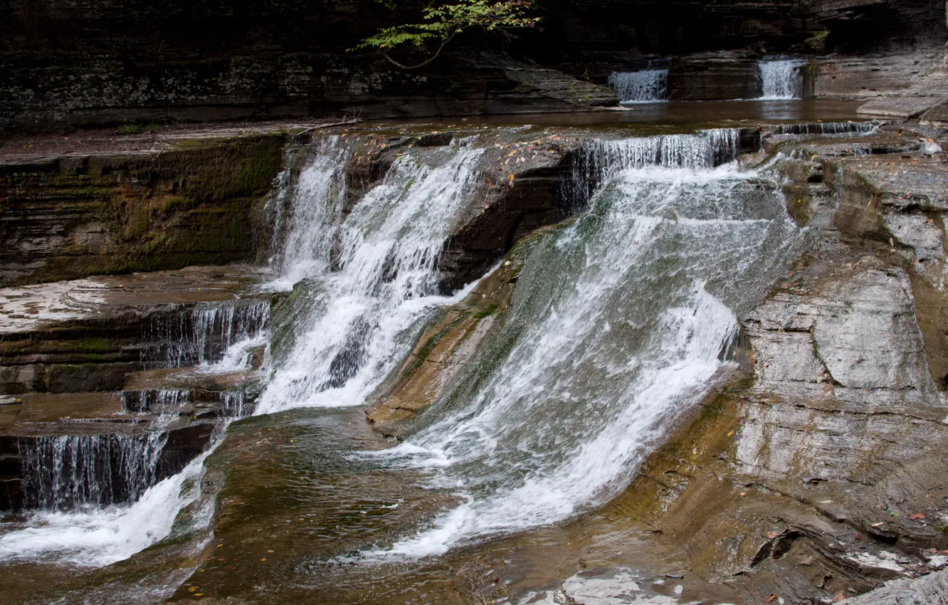 Фото обои скалы, водопад, Поток, Нью-Йорк, USA, США, nature, New York