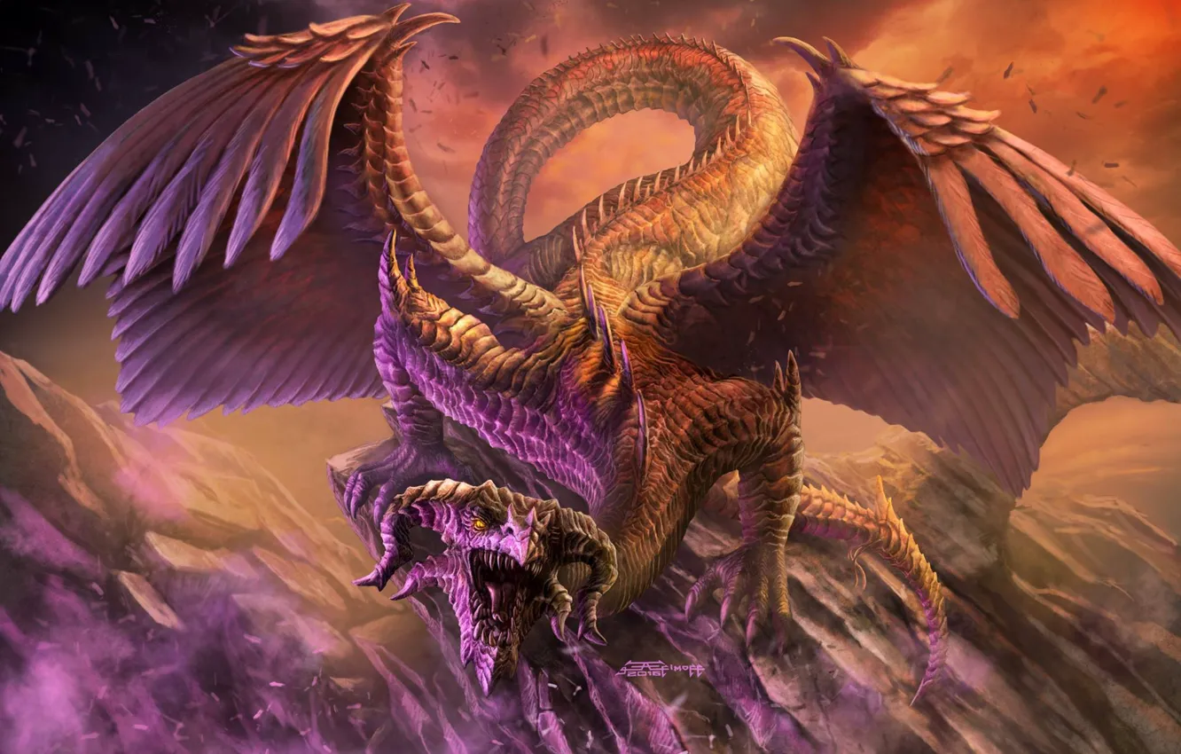 Фото обои дракон, крылья, Edikt Art, Пернатый дракон, Feathered Dragon