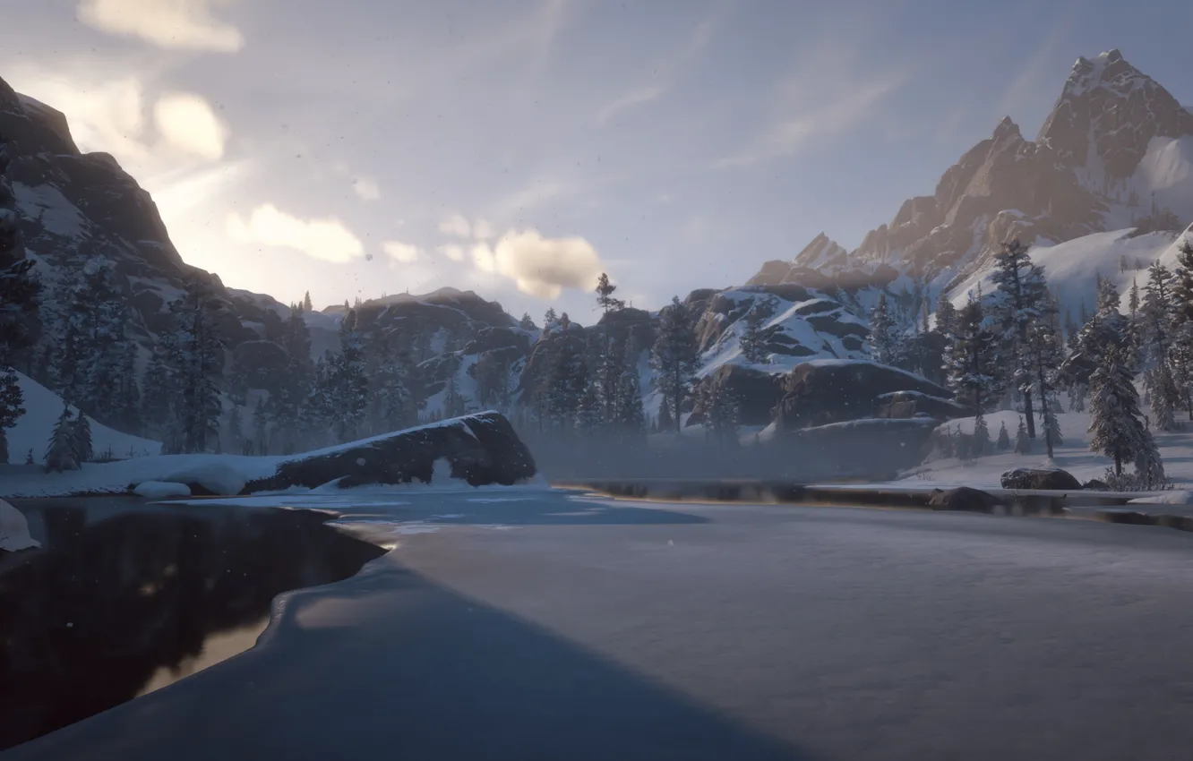 Фото обои HDR, Clouds, Winter, Water, Mountain, Snow, Game, Ice