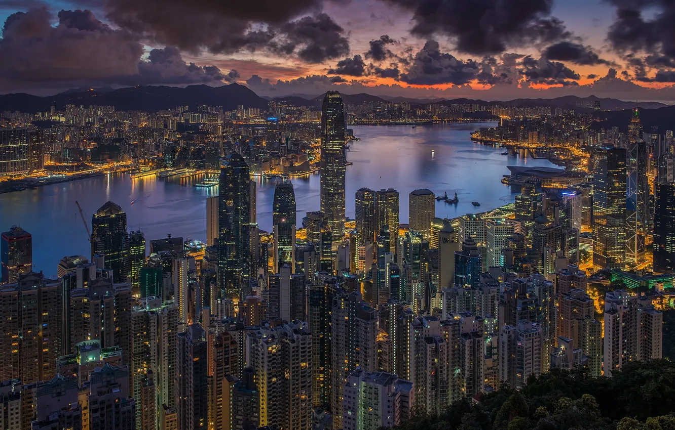 Фото обои небо, облака, город, Гонконг, утро, Китай, Hong Kong, КНР