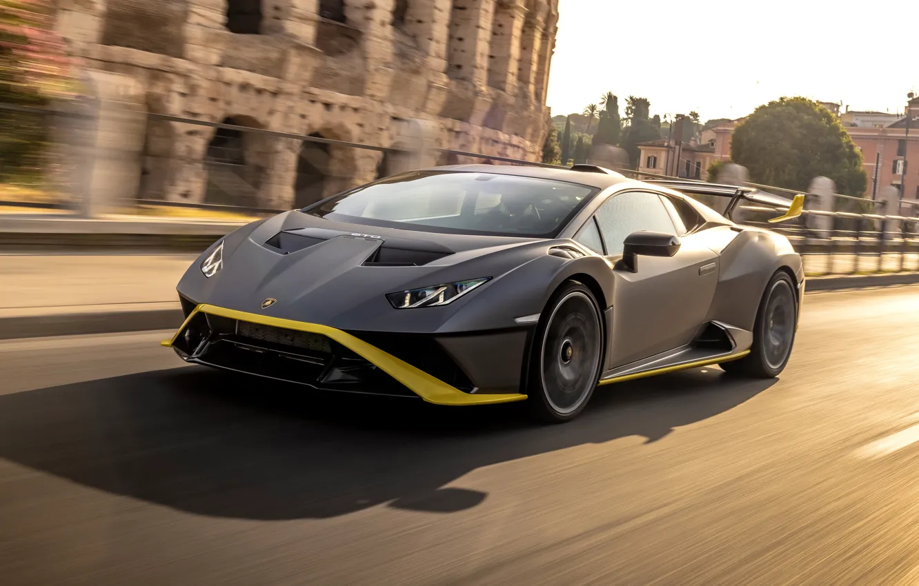 Фото обои скорость, Lamborghini, Huracan, 2021, STO, гордоские улицы
